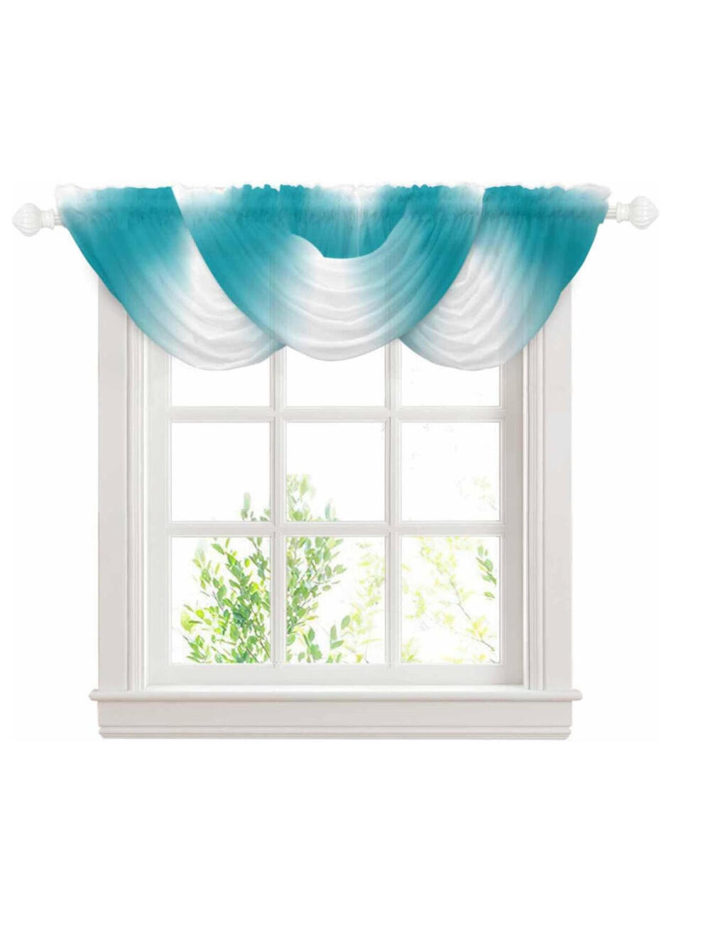 Turquoise Waterfall Sheer Valance Curtains Ombre Window Drapery 3Panels 98×120cm